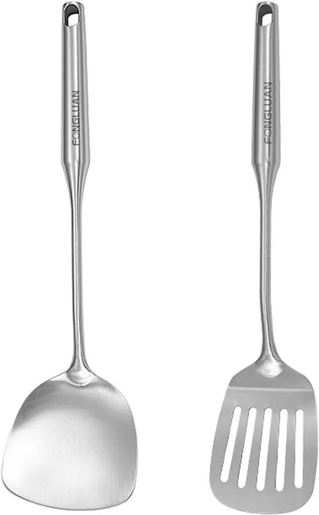 Main image of Stainless-Steel Turner Spatula Set, Set of 2, Slotted Turner, Wok Spatula, Heavy Duty Metal Kitchen Utensils for Cooking