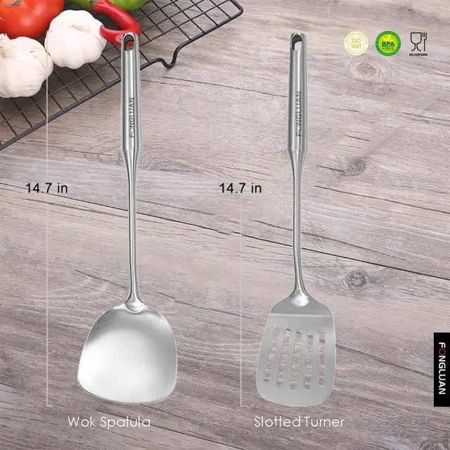 Alt view image 2 of 7 - Stainless-Steel Turner Spatula Set, Set of 2, Slotted Turner, Wok Spatula, Heavy Duty Metal Kitchen Utensils for Cooking