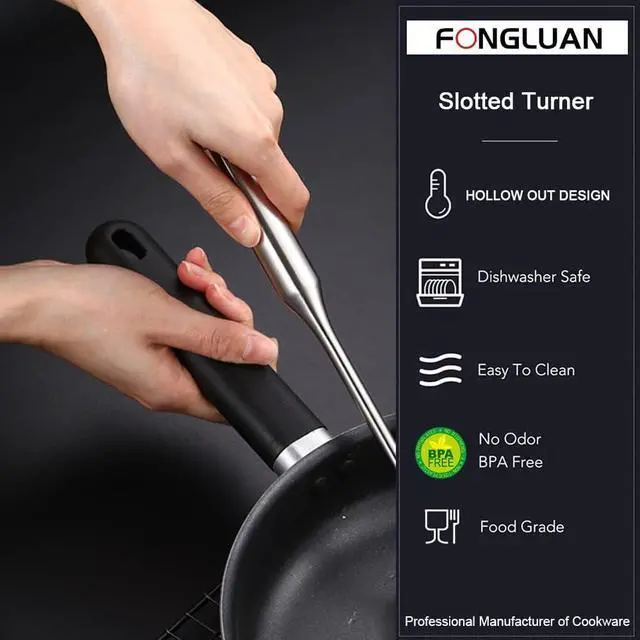 Alt view image 6 of 7 - Stainless-Steel Turner Spatula Set, Set of 2, Slotted Turner, Wok Spatula, Heavy Duty Metal Kitchen Utensils for Cooking