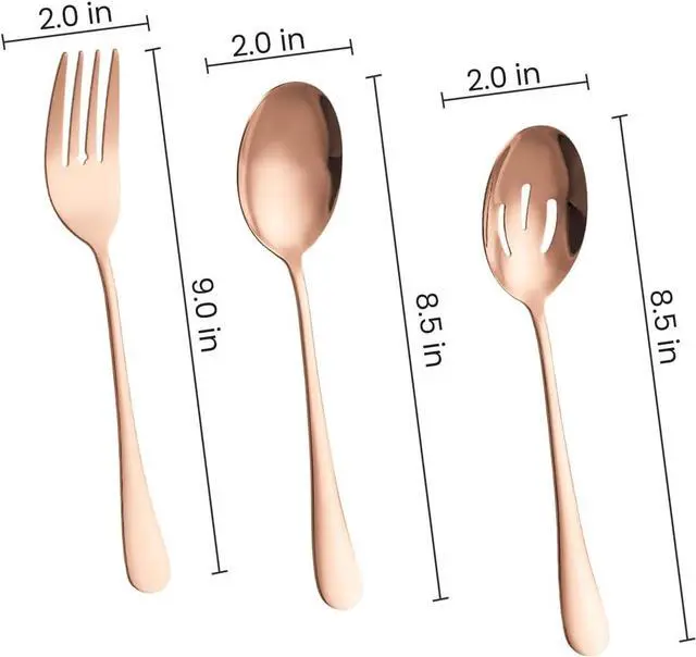 Alt view image 3 of 7 - Silverware Sets, Includes 2 Serving Spoon,2 Slotted Serving Spoon, 2 Serving Fork, Stainless Steel Serving Spoons for Parties,Buffet Serving Utensils Set (Rose Gold)