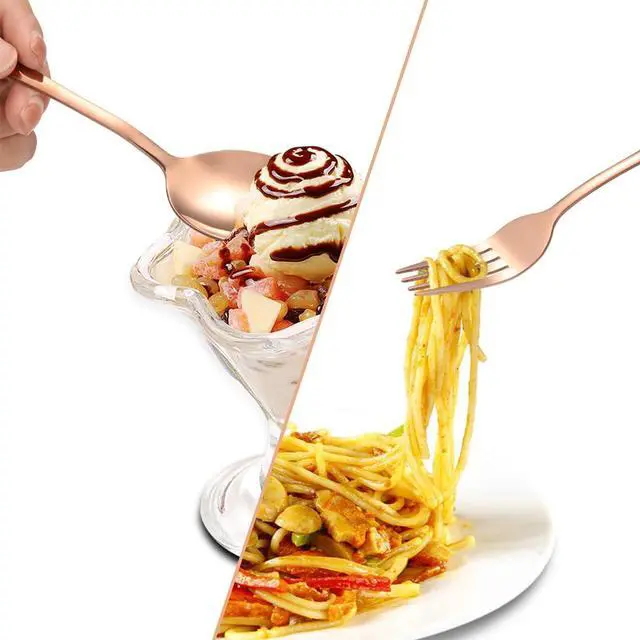Alt view image 6 of 7 - Silverware Sets, Includes 2 Serving Spoon,2 Slotted Serving Spoon, 2 Serving Fork, Stainless Steel Serving Spoons for Parties,Buffet Serving Utensils Set (Rose Gold)