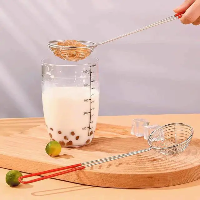 Alt view image 7 of 7 - Hot Pot Strainer Spoons, Skimmer Slotted Scoop for Boba Pearls, Stainless Steel Spider Strainer with Handle, Mini Wire Mesh Colander for Cooking (2.5inch, Red)