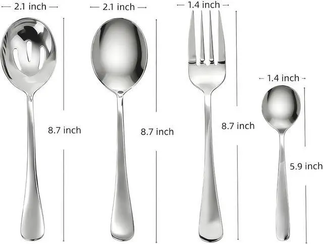 Alt view image 2 of 7 - 8 PCS Serving Utensils,8.7 Inch Large Serving Spoons,Slotted Spoon,Forks,Mini Coffee Spoons,Stainless Steel Serving Sets for Buffet Catering Banquet Party,Dishwasher Safe (8 Pcs(Silver))