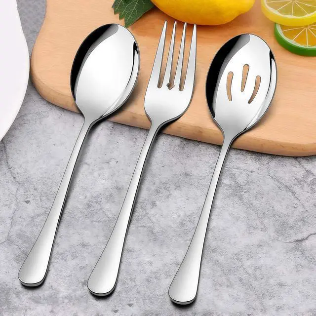 Alt view image 3 of 7 - 8 PCS Serving Utensils,8.7 Inch Large Serving Spoons,Slotted Spoon,Forks,Mini Coffee Spoons,Stainless Steel Serving Sets for Buffet Catering Banquet Party,Dishwasher Safe (8 Pcs(Silver))