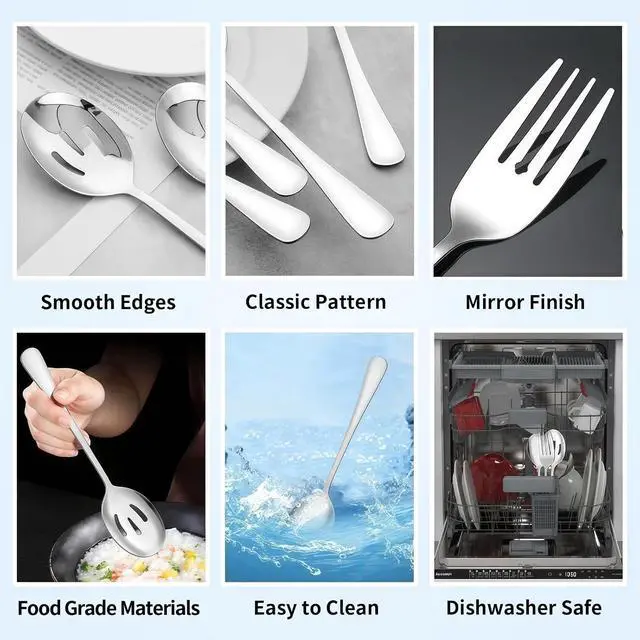 Alt view image 7 of 7 - 8 PCS Serving Utensils,8.7 Inch Large Serving Spoons,Slotted Spoon,Forks,Mini Coffee Spoons,Stainless Steel Serving Sets for Buffet Catering Banquet Party,Dishwasher Safe (8 Pcs(Silver))