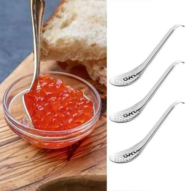 Alt view image 2 of 4 - Caviar Spoon, Stainless Steel Spherification Spoon, Cooking Gadgets, Small Slotted Spoons to Take Out Olives Capers, for Caviar, Egg Whites and Yolks Separated,Kitchen(Silver-3Pcs)