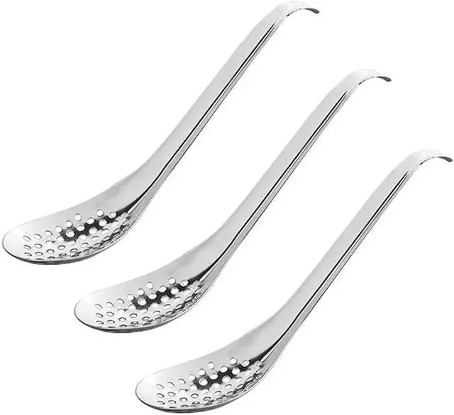 Alt view image 3 of 4 - Caviar Spoon, Stainless Steel Spherification Spoon, Cooking Gadgets, Small Slotted Spoons to Take Out Olives Capers, for Caviar, Egg Whites and Yolks Separated,Kitchen(Silver-3Pcs)