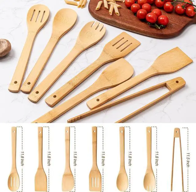 Alt view image 2 of 7 - Eisinly 7-Piece Wooden Cooking Spoons, Polished Bamboo Utensil Set