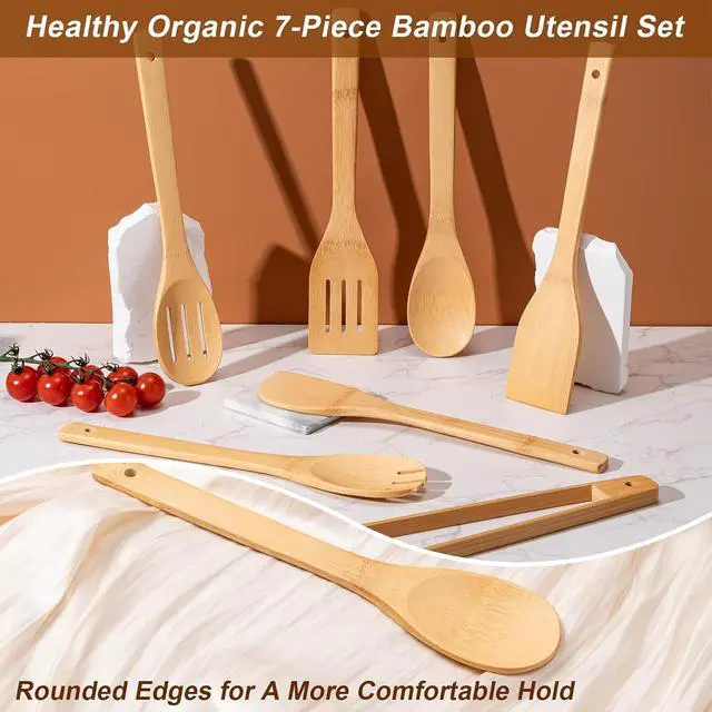 Alt view image 3 of 7 - Eisinly 7-Piece Wooden Cooking Spoons, Polished Bamboo Utensil Set