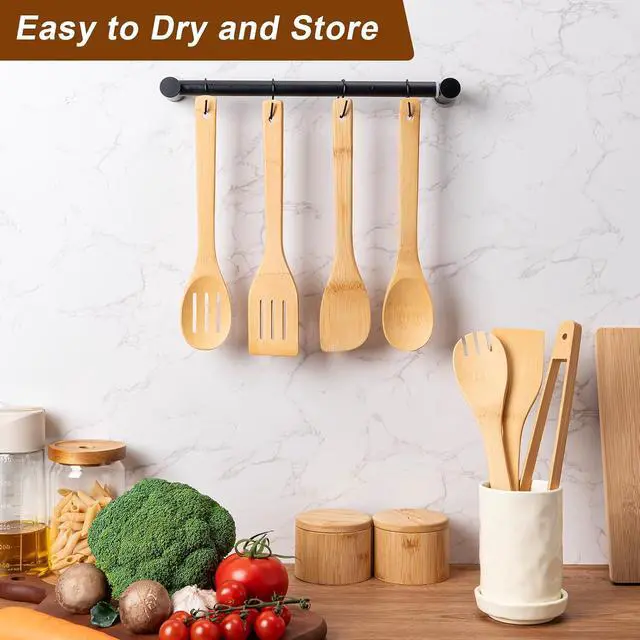 Alt view image 5 of 7 - Eisinly 7-Piece Wooden Cooking Spoons, Polished Bamboo Utensil Set