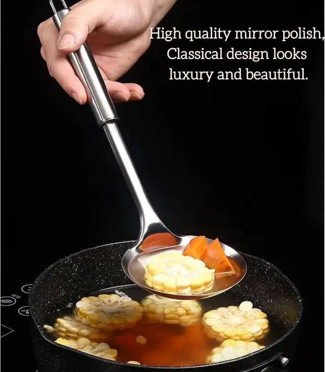 Alt view image 2 of 4 - 13.2" Stainless Steel Cooking Skimmer Spoon Metal Slotted Spoon for Straining, Ideal for Frying, Skimmer Ladle Sspoons Kitchen Utensils Fryer Scoop