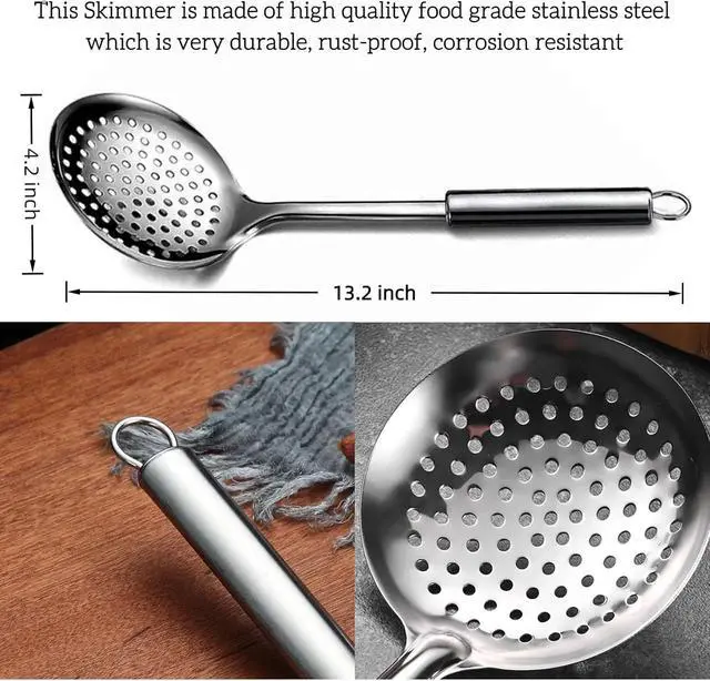 Alt view image 4 of 4 - 13.2" Stainless Steel Cooking Skimmer Spoon Metal Slotted Spoon for Straining, Ideal for Frying, Skimmer Ladle Sspoons Kitchen Utensils Fryer Scoop