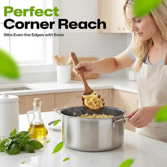Alt view image 5 of 7 - AIUHI Teak Wooden Pasta Fork with Teech, 12.8" Slotted Noodle Server, Heat-Resistant Nonstick-Safe Kitchen Utensil for Stirring & Serving