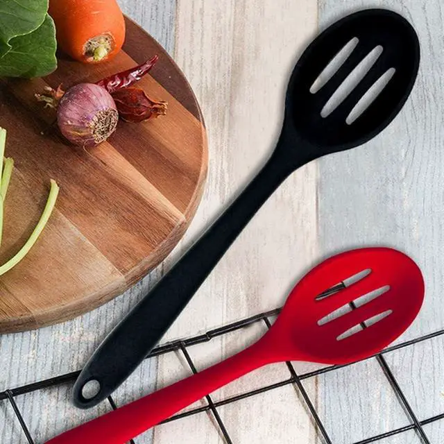 Alt view image 4 of 7 - Kitchen Slotted Spoon, 2 Pcs Silicone Slotted Spoon Heat Resistant, Non Scratch Cooking Spoons Set for Stirring, Scooping and Mixing