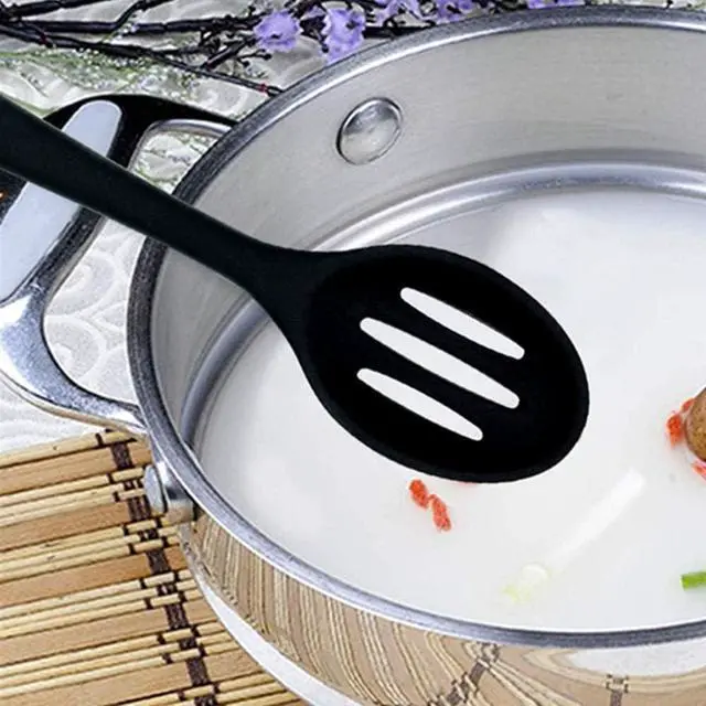 Alt view image 5 of 7 - Kitchen Slotted Spoon, 2 Pcs Silicone Slotted Spoon Heat Resistant, Non Scratch Cooking Spoons Set for Stirring, Scooping and Mixing
