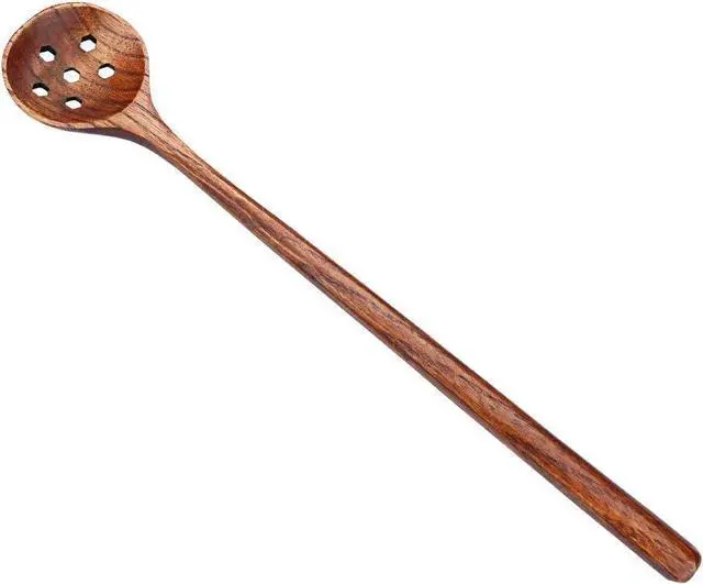 Main image of 1 PC Korean Style 10.9" Long Handle Wooden Round Slotted Spoons for Jam Olive