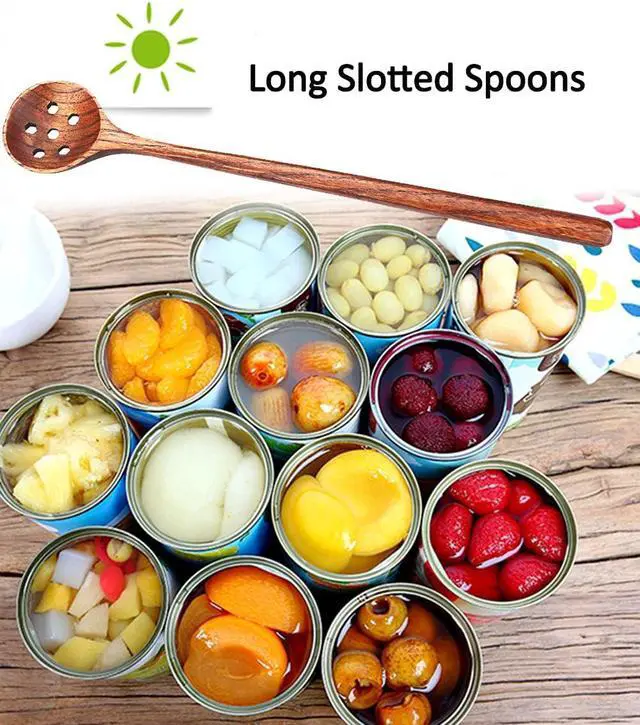 Alt view image 5 of 7 - 1 PC Korean Style 10.9" Long Handle Wooden Round Slotted Spoons for Jam Olive