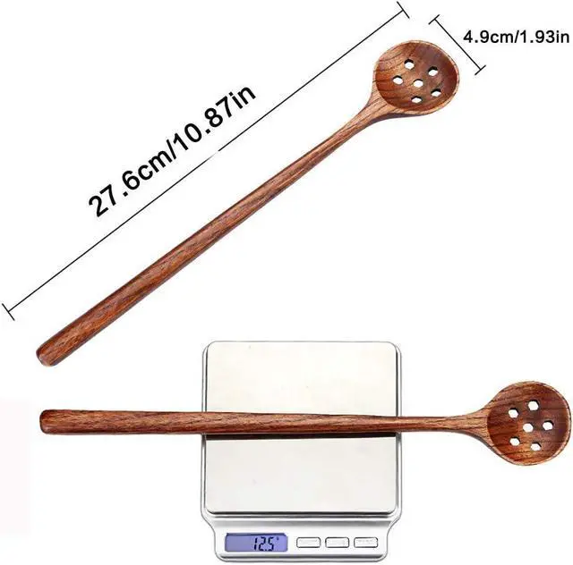 Alt view image 7 of 7 - 1 PC Korean Style 10.9" Long Handle Wooden Round Slotted Spoons for Jam Olive