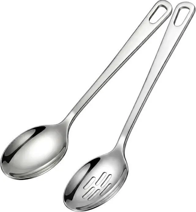 Main image of Large Cooking Spoon Set, 12.5-inch Stainless Steel Solid & Slotted Spoons, Heavy Duty Metal Spoon for Mixing, Serving, Stiring Kitchen Utensils.
