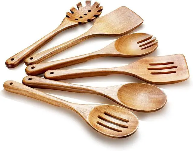 Main image of Wooden Cooking Utensils, 6 Pieces Natural Acacia Wooden Spoons For Cooking with Non Stick & Heat Resistant Design, Wooden Kitchen Utensil Set with Hanging Hole for Stirring, Mixing, Cooking