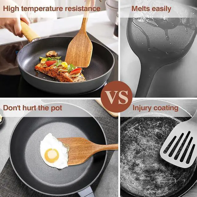 Alt view image 3 of 7 - Wooden Cooking Utensils, 6 Pieces Natural Acacia Wooden Spoons For Cooking with Non Stick & Heat Resistant Design, Wooden Kitchen Utensil Set with Hanging Hole for Stirring, Mixing, Cooking
