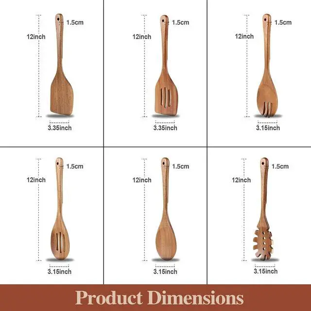 Alt view image 7 of 7 - Wooden Cooking Utensils, 6 Pieces Natural Acacia Wooden Spoons For Cooking with Non Stick & Heat Resistant Design, Wooden Kitchen Utensil Set with Hanging Hole for Stirring, Mixing, Cooking