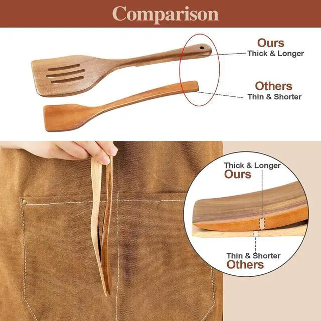 Alt view image 6 of 7 - Wooden Cooking Utensils, 6 Pieces Natural Acacia Wooden Spoons For Cooking with Non Stick & Heat Resistant Design, Wooden Kitchen Utensil Set with Hanging Hole for Stirring, Mixing, Cooking