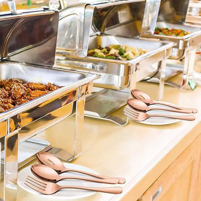 Alt view image 5 of 7 - Silverware Sets, Includes 2 Serving Spoon,2 Slotted Serving Spoon, 2 Serving Fork, Stainless Steel Serving Spoons for Parties,Buffet Serving Utensils Set (Rose Gold)