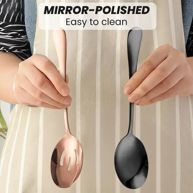 Alt view image 7 of 7 - Silverware Sets, Includes 2 Serving Spoon,2 Slotted Serving Spoon, 2 Serving Fork, Stainless Steel Serving Spoons for Parties,Buffet Serving Utensils Set (Rose Gold)