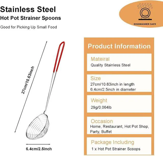Alt view image 2 of 7 - Hot Pot Strainer Spoons, Skimmer Slotted Scoop for Boba Pearls, Stainless Steel Spider Strainer with Handle, Mini Wire Mesh Colander for Cooking (2.5inch, Red)
