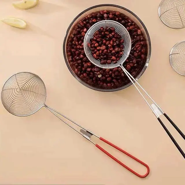 Alt view image 5 of 7 - Hot Pot Strainer Spoons, Skimmer Slotted Scoop for Boba Pearls, Stainless Steel Spider Strainer with Handle, Mini Wire Mesh Colander for Cooking (2.5inch, Red)