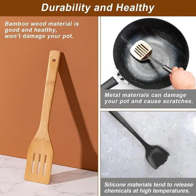Alt view image 6 of 7 - Eisinly 7-Piece Wooden Cooking Spoons, Polished Bamboo Utensil Set
