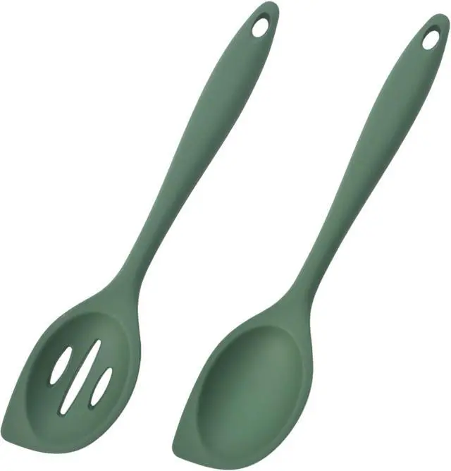 Main image of 2-Pieces Silicone Cooking Spoon Spatula, Large Serving Spoons for Solid and Slotted, Heat Resistant Non-Stick Silicone Cooking Utensils Set, for Kitchen Mixing, Scooping, and Scraping