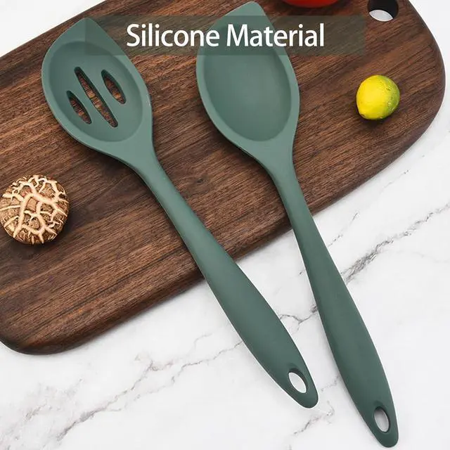 Alt view image 4 of 7 - 2-Pieces Silicone Cooking Spoon Spatula, Large Serving Spoons for Solid and Slotted, Heat Resistant Non-Stick Silicone Cooking Utensils Set, for Kitchen Mixing, Scooping, and Scraping