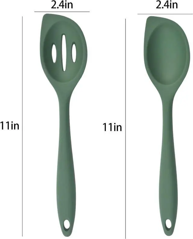 Alt view image 5 of 7 - 2-Pieces Silicone Cooking Spoon Spatula, Large Serving Spoons for Solid and Slotted, Heat Resistant Non-Stick Silicone Cooking Utensils Set, for Kitchen Mixing, Scooping, and Scraping
