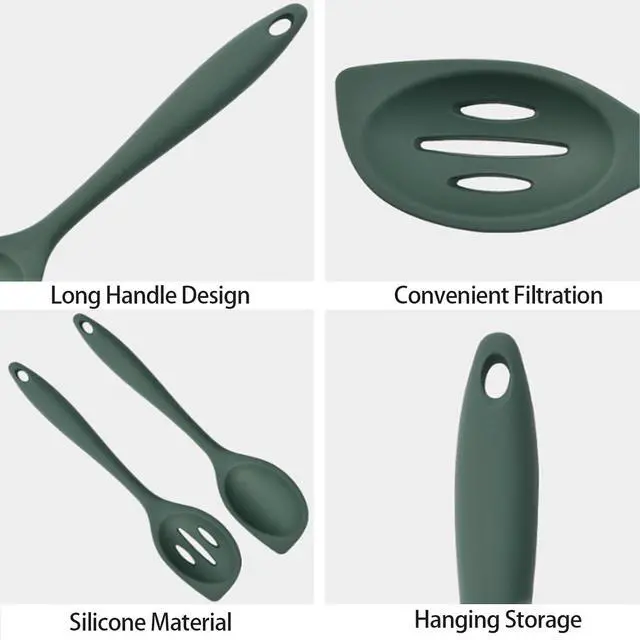 Alt view image 6 of 7 - 2-Pieces Silicone Cooking Spoon Spatula, Large Serving Spoons for Solid and Slotted, Heat Resistant Non-Stick Silicone Cooking Utensils Set, for Kitchen Mixing, Scooping, and Scraping