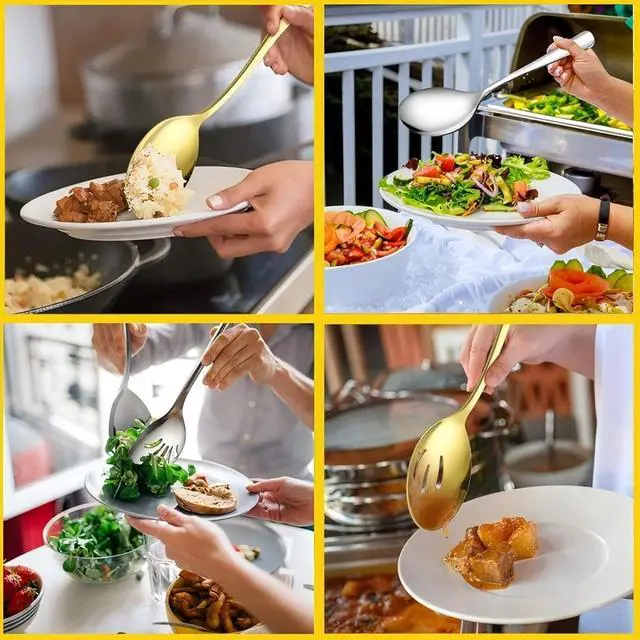 Alt view image 7 of 7 - Large Serving Spoons Stainless Steel, Silver 2-Piece Buffet Set
