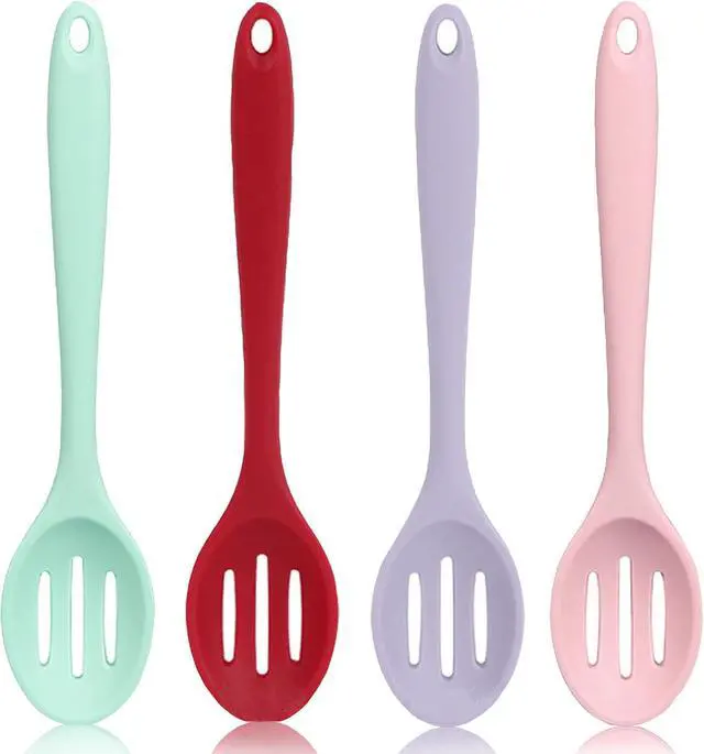 Main image of 4 PCS Colorful Silicone Serving Spoons - Small Slotted Spoons for Straining Oil, Juices & Serving