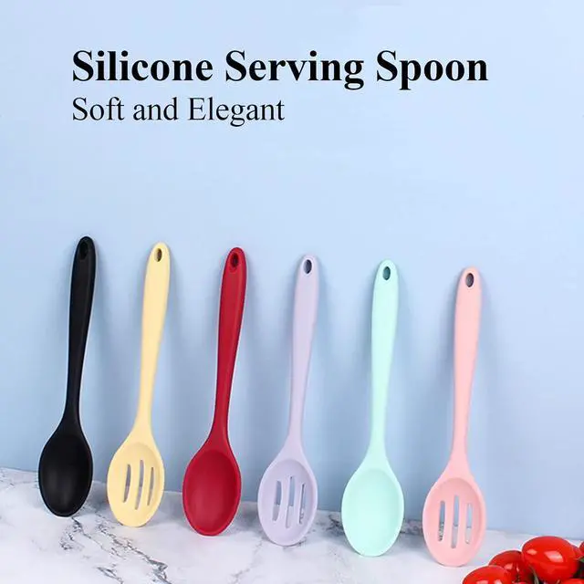Alt view image 2 of 7 - 4 PCS Colorful Silicone Serving Spoons - Small Slotted Spoons for Straining Oil, Juices & Serving