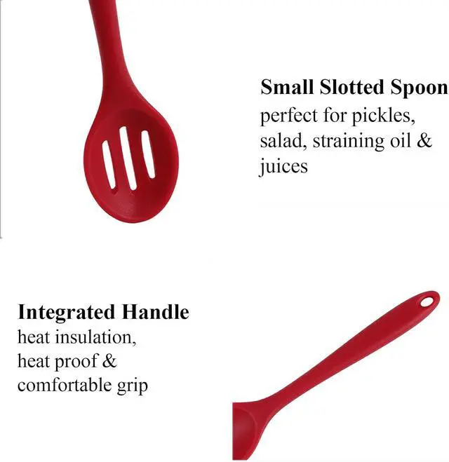 Alt view image 4 of 7 - 4 PCS Colorful Silicone Serving Spoons - Small Slotted Spoons for Straining Oil, Juices & Serving