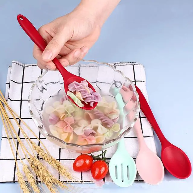 Alt view image 5 of 7 - 4 PCS Colorful Silicone Serving Spoons - Small Slotted Spoons for Straining Oil, Juices & Serving