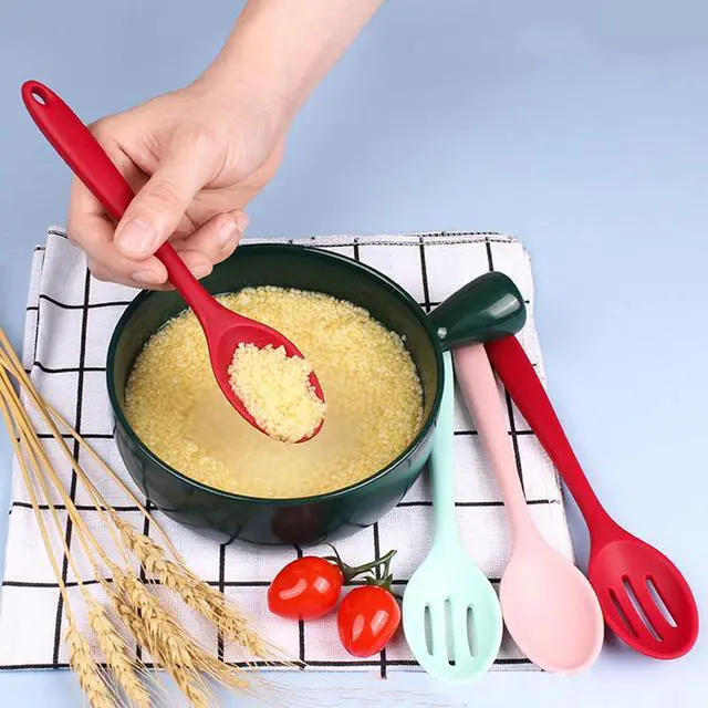 Alt view image 6 of 7 - 4 PCS Colorful Silicone Serving Spoons - Small Slotted Spoons for Straining Oil, Juices & Serving