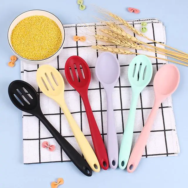 Alt view image 7 of 7 - 4 PCS Colorful Silicone Serving Spoons - Small Slotted Spoons for Straining Oil, Juices & Serving