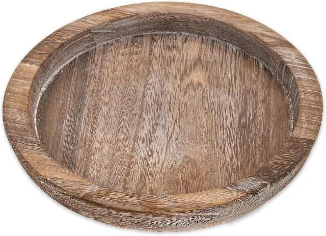 Main image of Rustic Wooden Serving Tray - Candle Holder Tray Home Decor, Small Wooden Serving Tray, Round Wood Tray for Coffee Table, Decorative Tray, Centerpiece Table Decorations for Home Decor (8.07 in), Retro