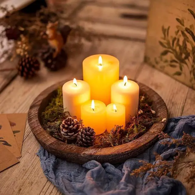 Alt view image 2 of 7 - Rustic Wooden Serving Tray - Candle Holder Tray Home Decor, Small Wooden Serving Tray, Round Wood Tray for Coffee Table, Decorative Tray, Centerpiece Table Decorations for Home Decor (8.07 in), Retro