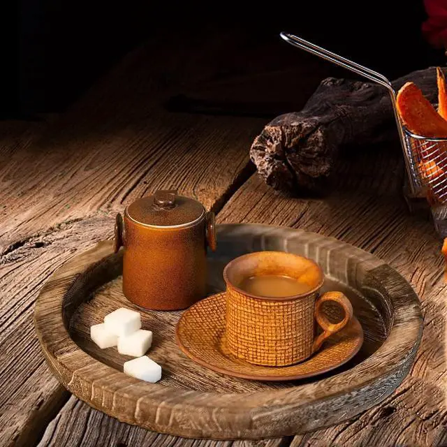 Alt view image 3 of 7 - Rustic Wooden Serving Tray - Candle Holder Tray Home Decor, Small Wooden Serving Tray, Round Wood Tray for Coffee Table, Decorative Tray, Centerpiece Table Decorations for Home Decor (8.07 in), Retro
