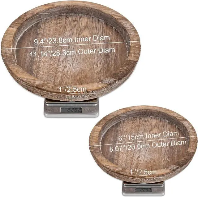 Alt view image 4 of 7 - Rustic Wooden Serving Tray - Candle Holder Tray Home Decor, Small Wooden Serving Tray, Round Wood Tray for Coffee Table, Decorative Tray, Centerpiece Table Decorations for Home Decor (8.07 in), Retro