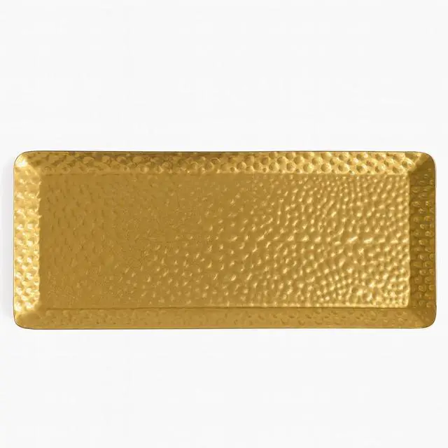 Main image of Hammered Rectangular Platter Serving Tray, Gold Stainless Steel Decorative Storage Tray, 9.8 x 4.3 Inch