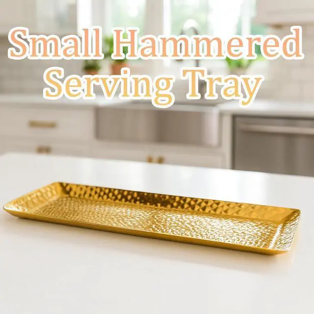Alt view image 3 of 7 - Hammered Rectangular Platter Serving Tray, Gold Stainless Steel Decorative Storage Tray, 9.8 x 4.3 Inch