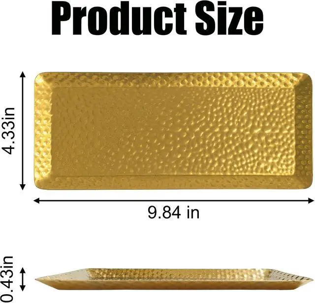 Alt view image 4 of 7 - Hammered Rectangular Platter Serving Tray, Gold Stainless Steel Decorative Storage Tray, 9.8 x 4.3 Inch